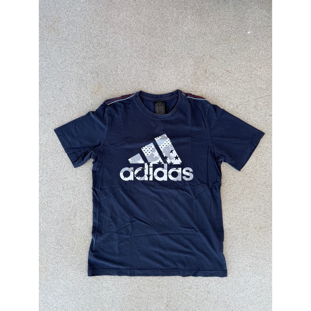 Adidas Graphic Mens Small T-Shirt - Navy Blue Camo Pattern Tee